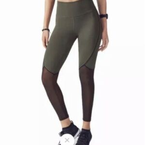 Fabletics Mesh Panel Performance Leggings in Forest Green